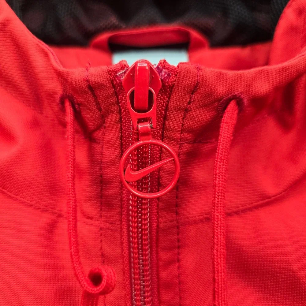 Nike Jacket Youth XL Mens Small Red Y2K Full Zip Hooded Athletic Training Casual